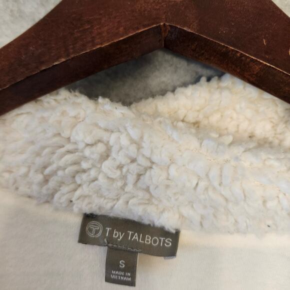 T by Talbots Jacquard Jacket Women's Small White Fleece-Trim Faux Fur Winter - Picture 2 of 13
